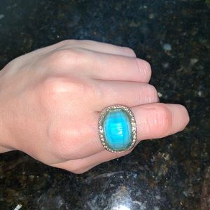 Silver Turquoise stone ring with rhinestones